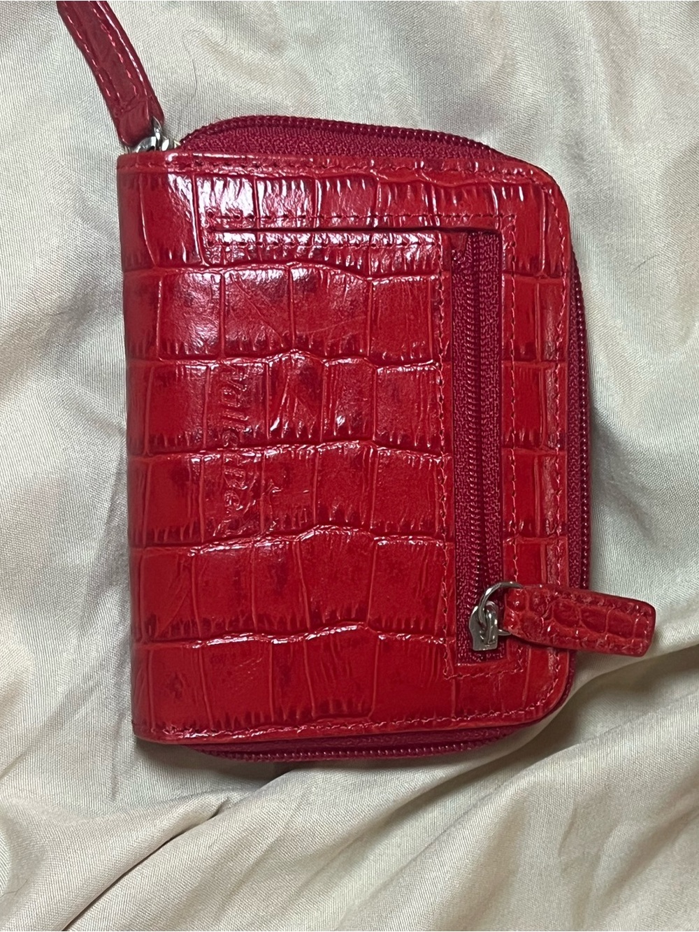 Red Croc-Embossed Zip Wallet